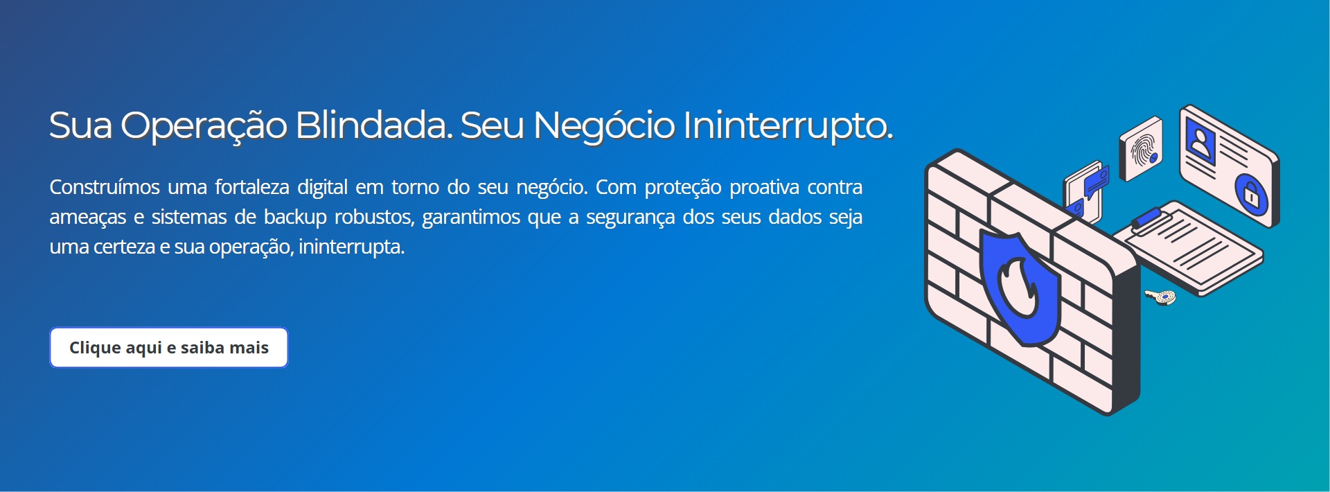 imagem com fundo em gradiente azul, contém ícones de ciberssegurança à direita.